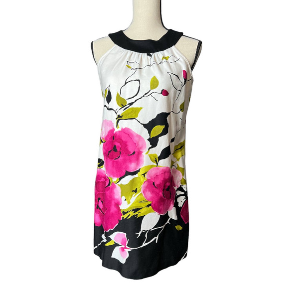 IN Studio Mini Dress in White Pink Green Floral Print Halter Neckline Size 4P - Picture 1 of 6